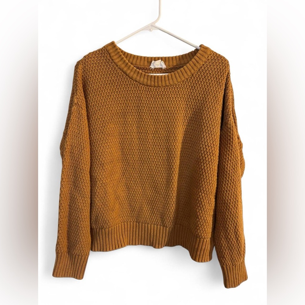 Pact Honeycomb Knit Crew Sweater Organic Cotton Camel Orange M